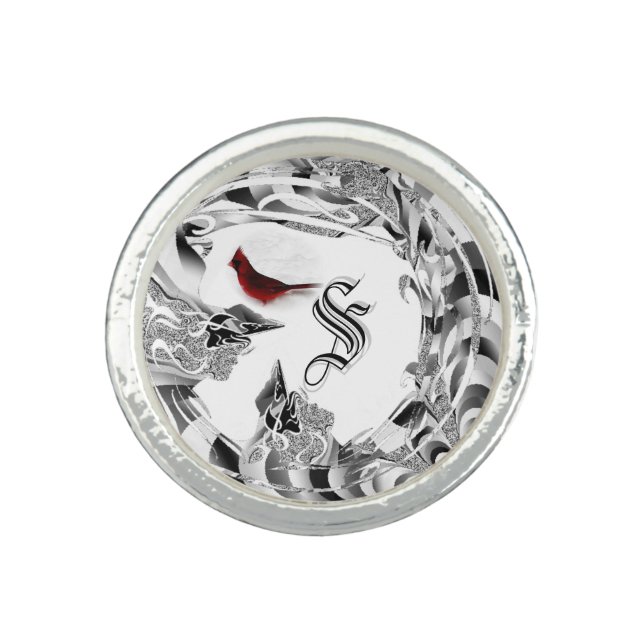 Pretty Red Northern Cardinal Bird Ring (Front)