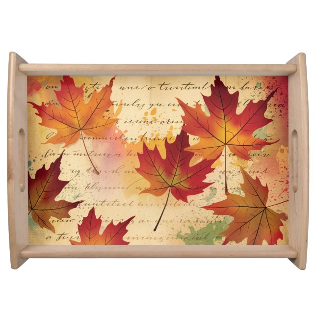 PRETTY RED & ORANGE FALL AUTUMN LEAVES SERVING TRAY (Front)