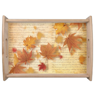 PRETTY RED & ORANGE FALL AUTUMN LEAVES SERVING TRAY