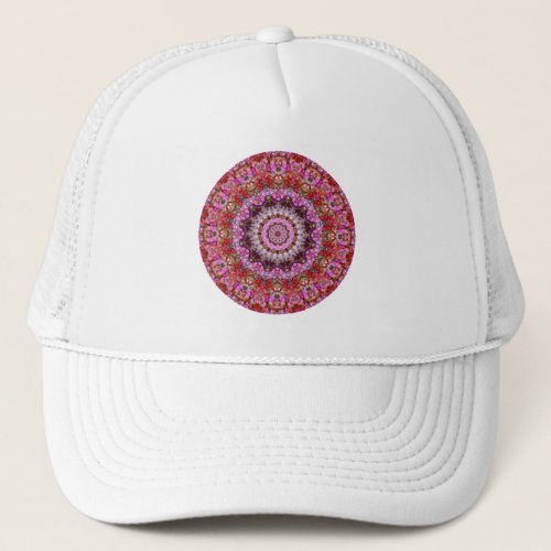 Pretty Red Pink and Purple Floral Mandala Trucker Hat