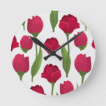 Pretty Red &amp; Pink Botanical Roses Floral Round Clock
