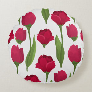 Pretty Red & Pink Botanical Roses Floral Round Pillow