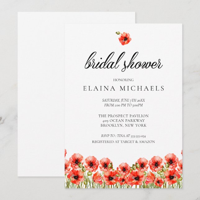 Pretty Red Poppies Bridal Shower Invitation (Front/Back)