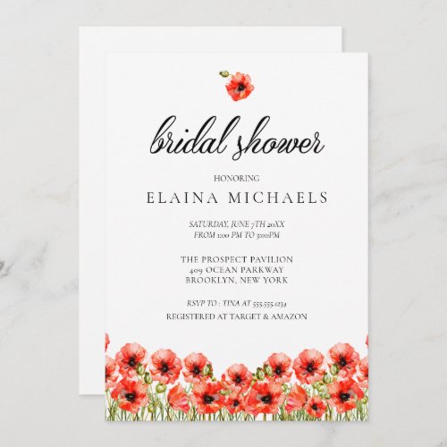 Pretty Red Poppies Bridal Shower Invitation