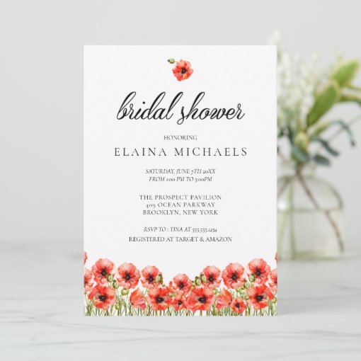 Pretty Red Poppies Bridal Shower Invitation Zazzle