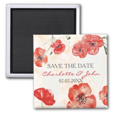 Pretty Red Poppies floral save the Date Magnet