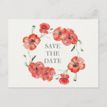 Pretty Red Poppies floral save the dates Announcement Postcard