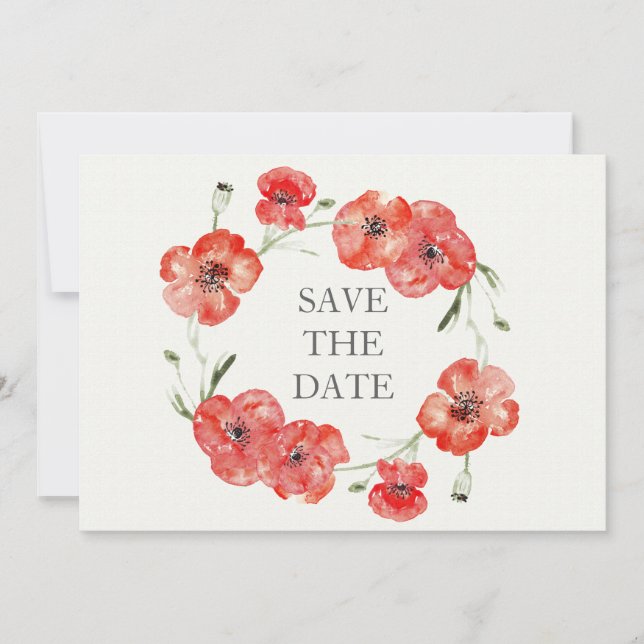 Pretty Red Poppies floral save the dates Date (Front)