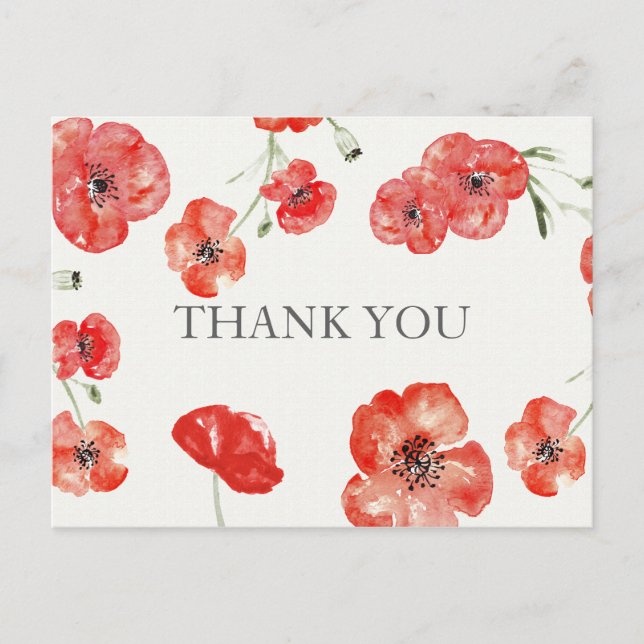 Pretty Red Poppies floral Thank You notes (Front)