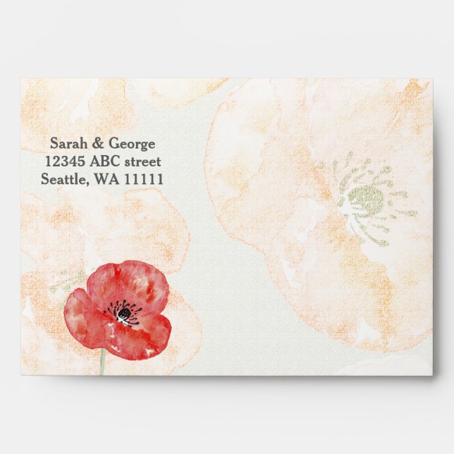 Pretty Red Poppies floral wedding envelope (Front)