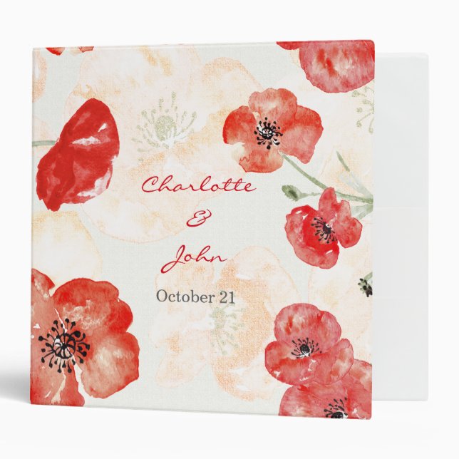 Pretty Red Poppies floral wedding Planner Binder (Front/Inside)
