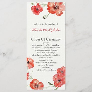 Pretty Red Poppies floral wedding programs