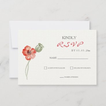 Pretty Red Poppies floral wedding RSVP card