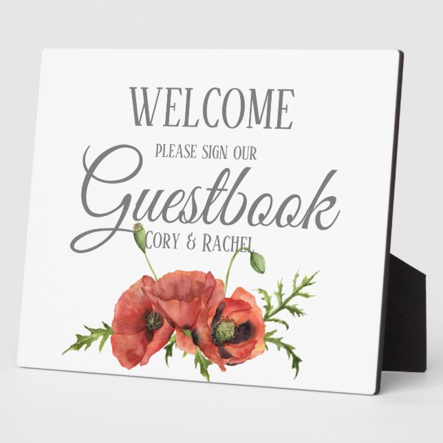 Pretty Red Poppies Guestbook Tabletop Plaque (Side)
