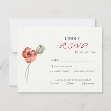 Pretty Red Poppies modern floral wedding RSVP card