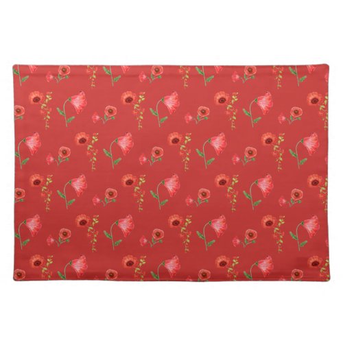 Pretty Red Poppies Pattern Cloth Placemat