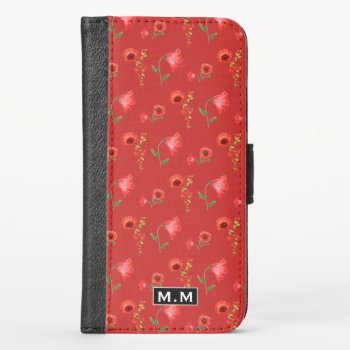 Pretty Red Poppies Pattern Monogram Iphone X Wallet Case by LouiseBDesigns at Zazzle