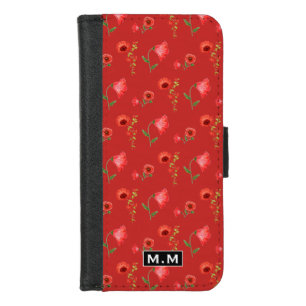 Pretty Red Poppies Pattern Monogram iPhone 8/7 Wallet Case