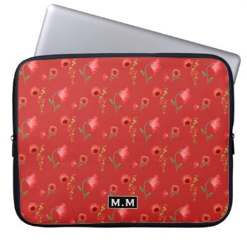 Pretty Red Poppies Pattern Monogram Laptop Sleeve by LouiseBDesigns at Zazzle