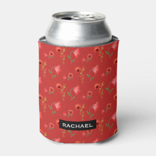 Pretty Red Poppies Pattern Personalised Can Cooler