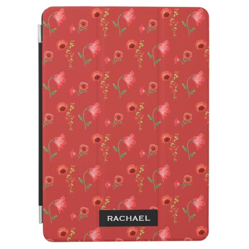 Pretty Red Poppies Pattern Personalised iPad Air Cover