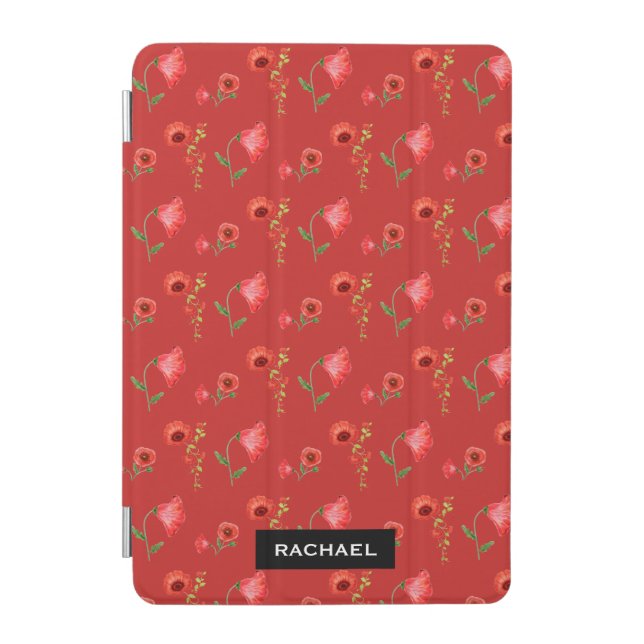 Pretty Red Poppies Pattern Personalised iPad Mini Cover (Front)