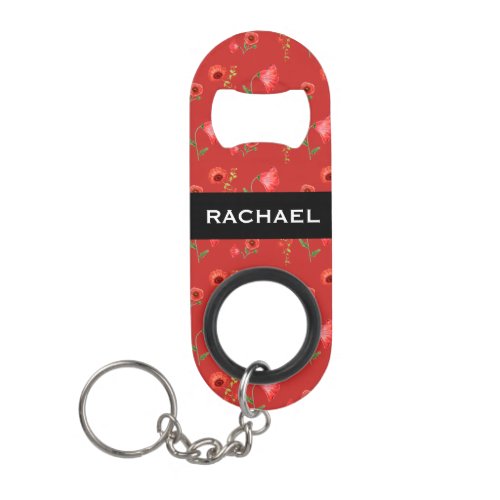 Pretty Red Poppies Pattern Personalised Keychain Bottle Opener