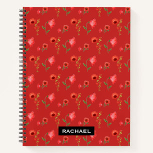 Pretty Red Poppies Pattern Personalised Notebook