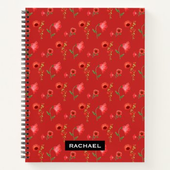 Pretty Red Poppies Pattern Personalised Notebook by LouiseBDesigns at Zazzle