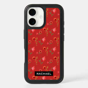 Pretty Red Poppies Pattern Personalised iPhone 16 Case