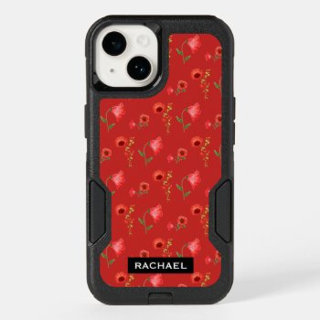 Pretty Red Poppies Pattern Personalised Otterbox Iphone 14 Case by LouiseBDesigns at Zazzle
