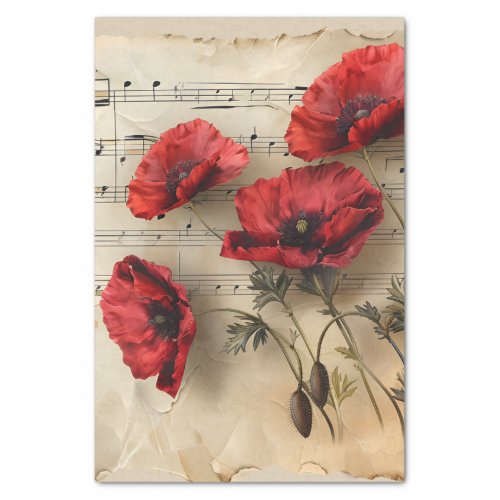 Pretty red poppies vintage music sheet ephemera