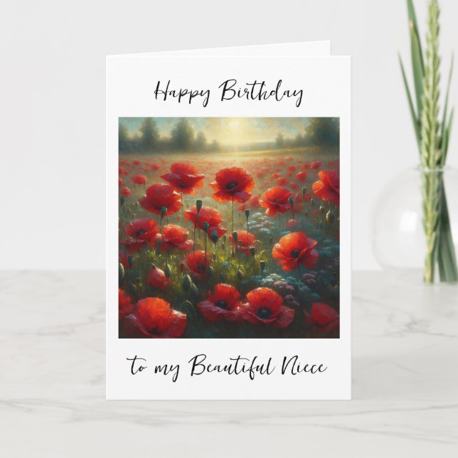 Pretty Red Poppy Field | Niece's Birthday Card (Front)