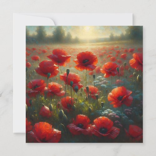 Pretty Red Poppy Field on a Summer Day
