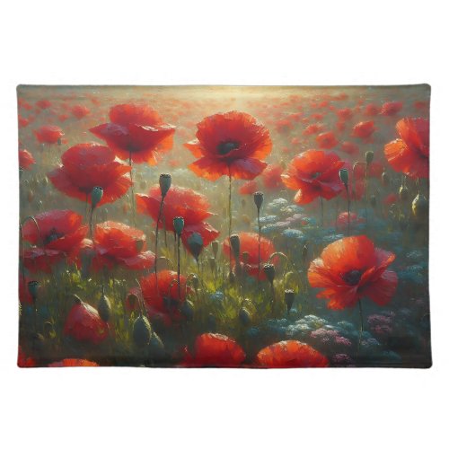 Pretty Red Poppy Field on a Summer Day Cloth Placemat