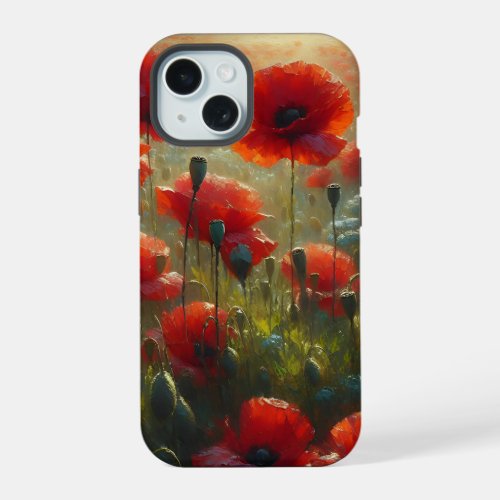Pretty Red Poppy Field on a Summer Day iPhone 15 Case