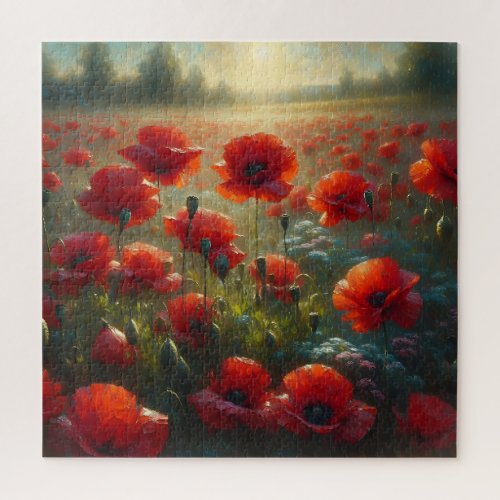 Pretty Red Poppy Field on a Summer Day Jigsaw Puzzle