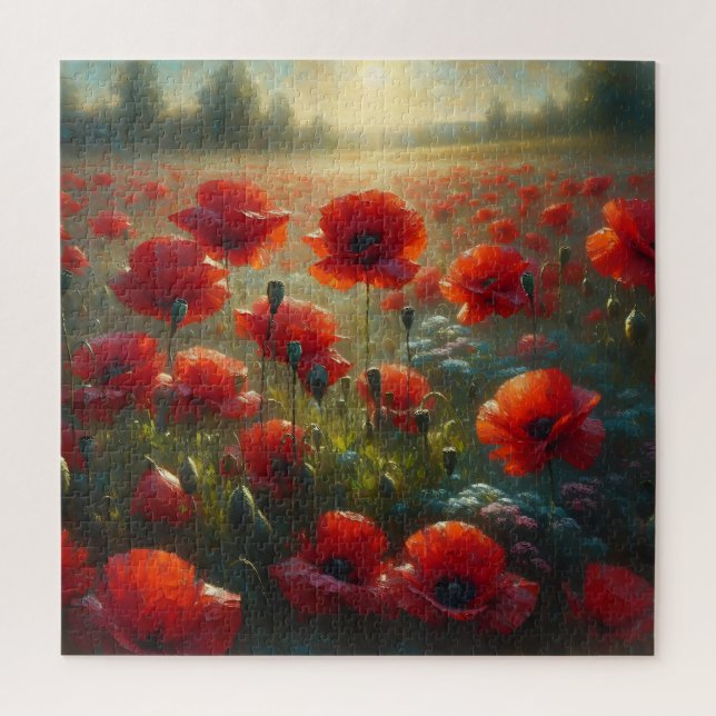 Pretty Red Poppy Field on a Summer Day Jigsaw Puzzle (Vertical)
