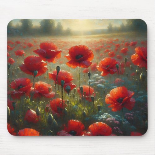 Pretty Red Poppy Field on a Summer Day Mouse Pad