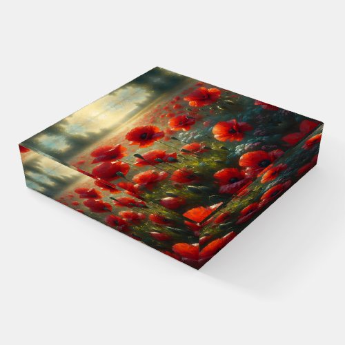 Pretty Red Poppy Field on a Summer Day  Paperweight