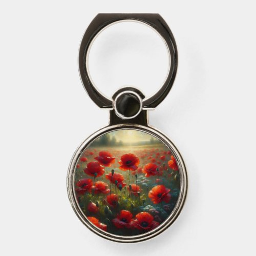 Pretty Red Poppy Field on a Summer Day Phone Ring Stand