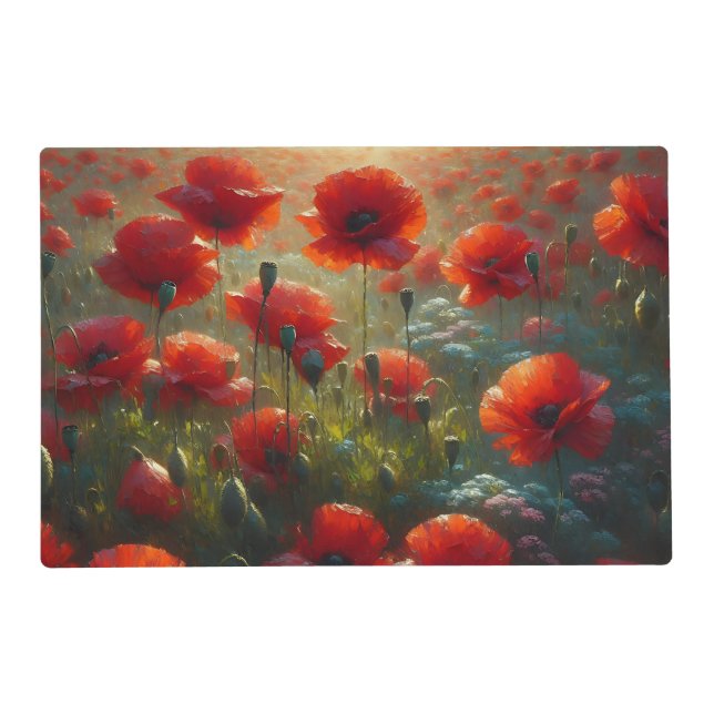 Pretty Red Poppy Field on a Summer Day Placemat (Front)