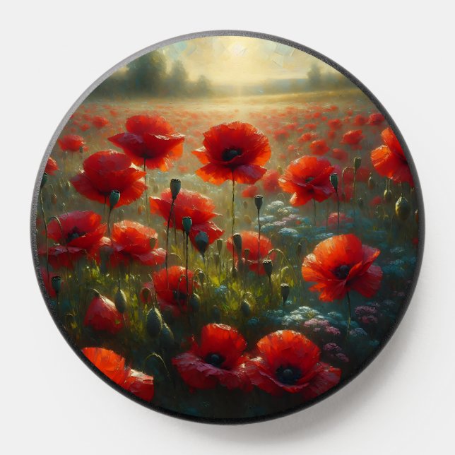 Pretty Red Poppy Field on a Summer Day PopSocket (Popsocket)