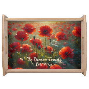 Pretty Red Poppy Field on a Summer Day  Serving Tray