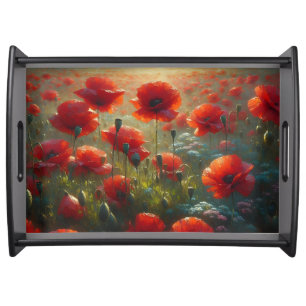 Pretty Red Poppy Field on a Summer Day  Serving Tray