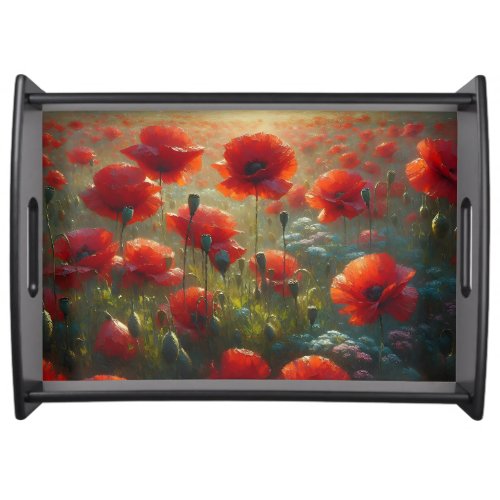 Pretty Red Poppy Field on a Summer Day  Serving Tray