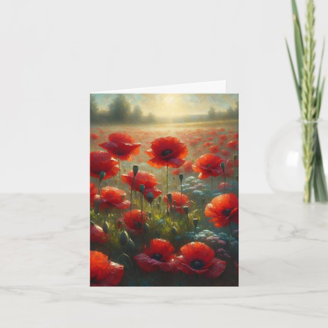 Pretty Red Poppy Field on a Summer Day | Thank You Note Card (Front)