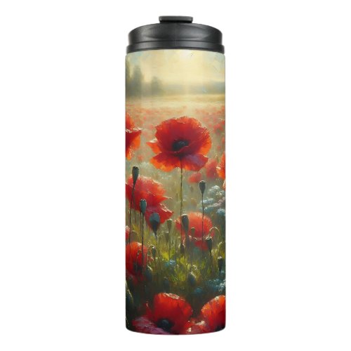 Pretty Red Poppy Field on a Summer Day Thermal Tumbler