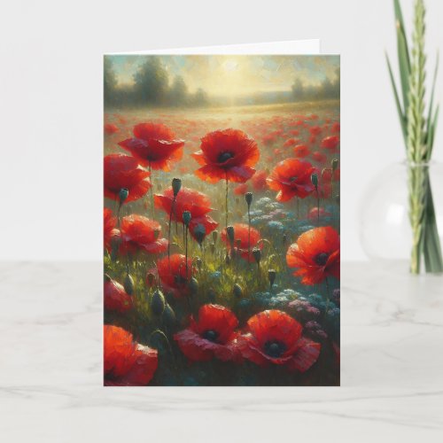 Pretty Red Poppy Field  Thinking About You Card