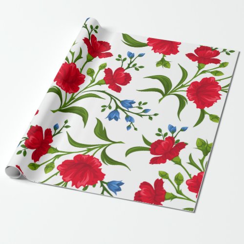Pretty Red Poppy Floral Pattern Wrapping Paper